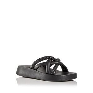 ASH Womens Black Vanessa Round Toe Wedge Slip On Leather Slide Sandals Shoes 37